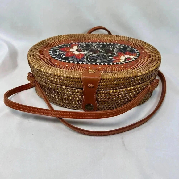 Rattan Basket Purse Handbag Crossbody Boho - Picture 5 of 7